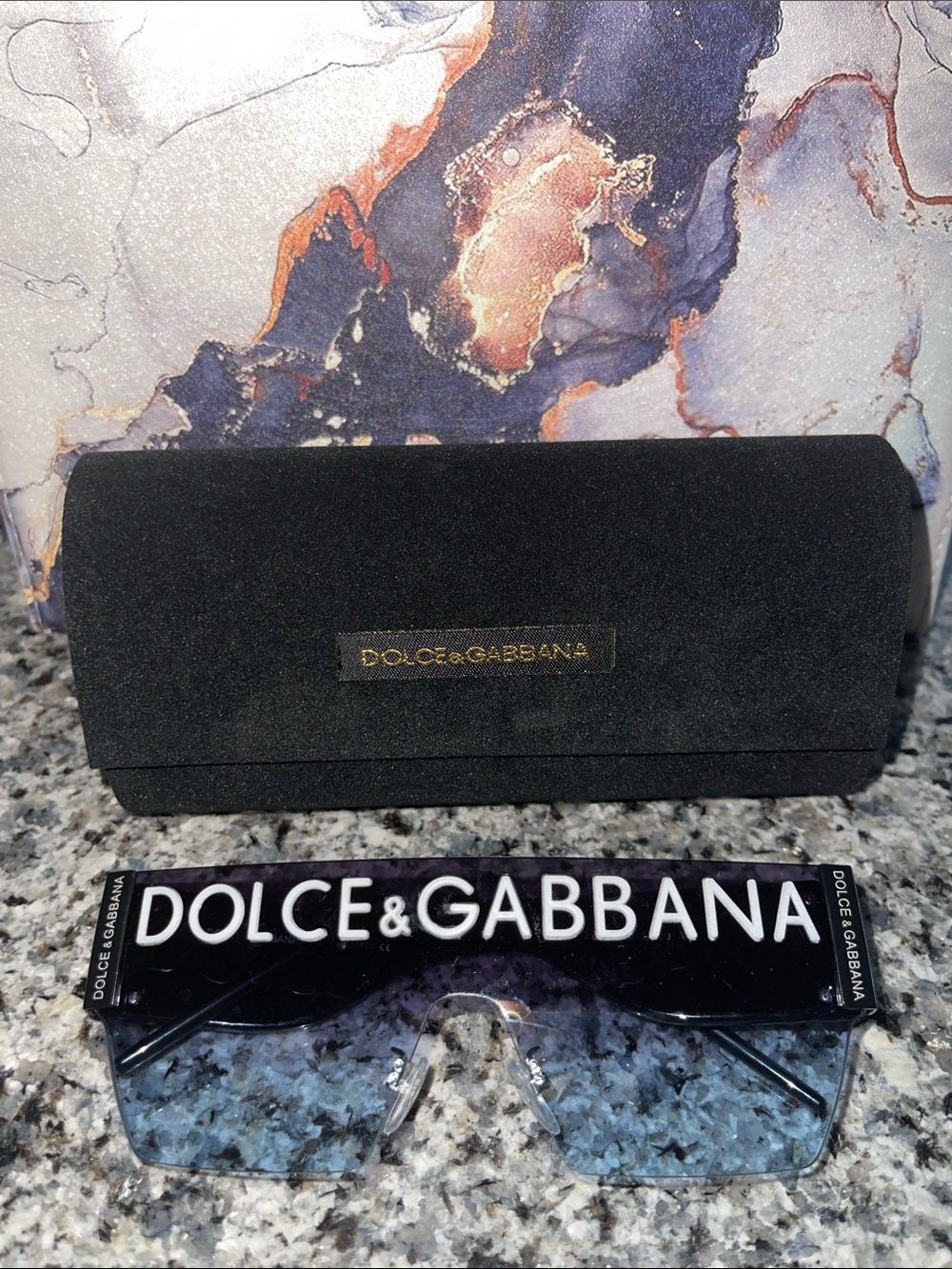 Dolce & Gabbana Shield Sunglasses in Black with Blue Gradient Lens Oversized